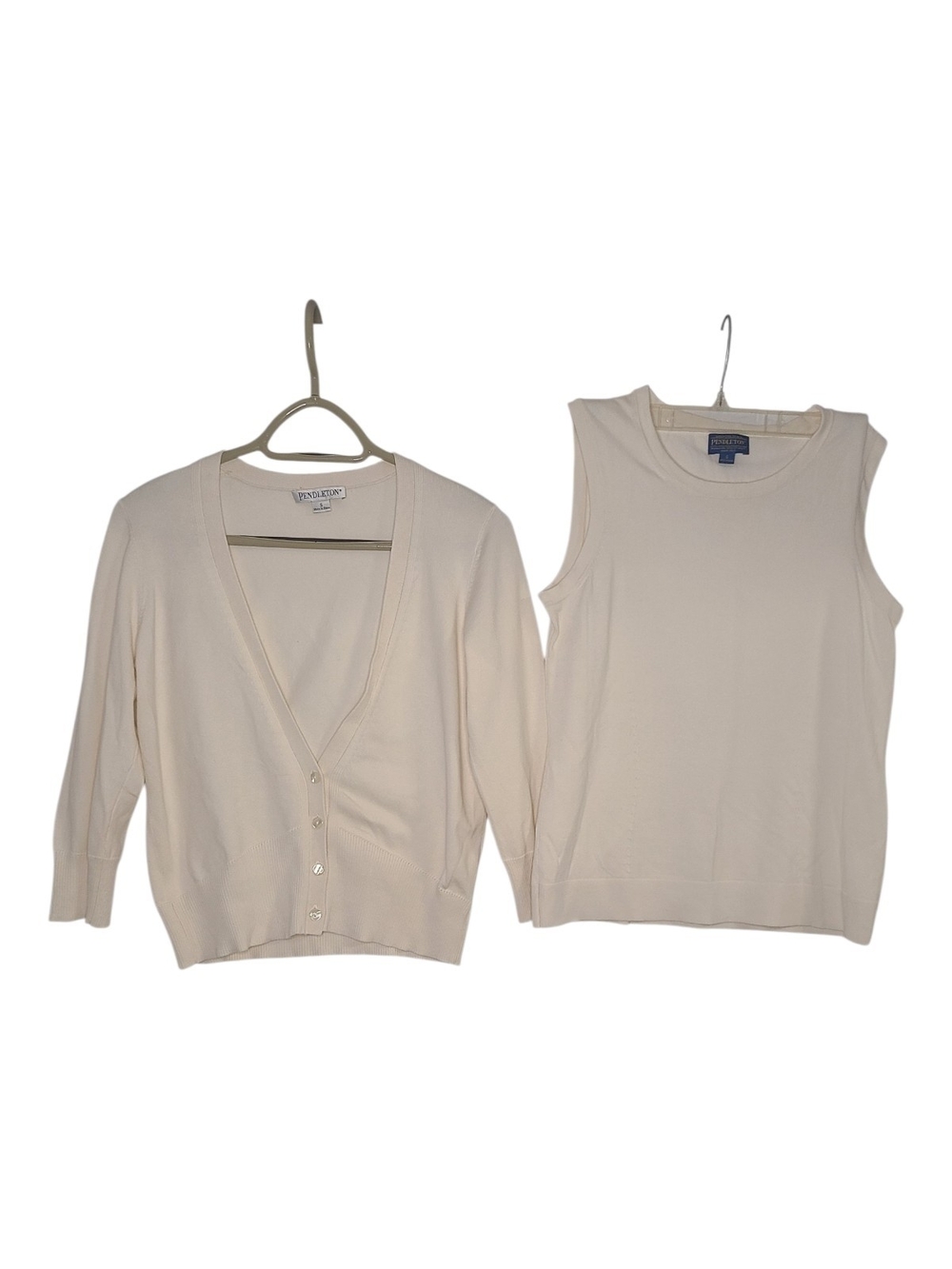 Pendleton Silk Blend Twin Sweater Set Cardigan Shell Cream Ivory Small